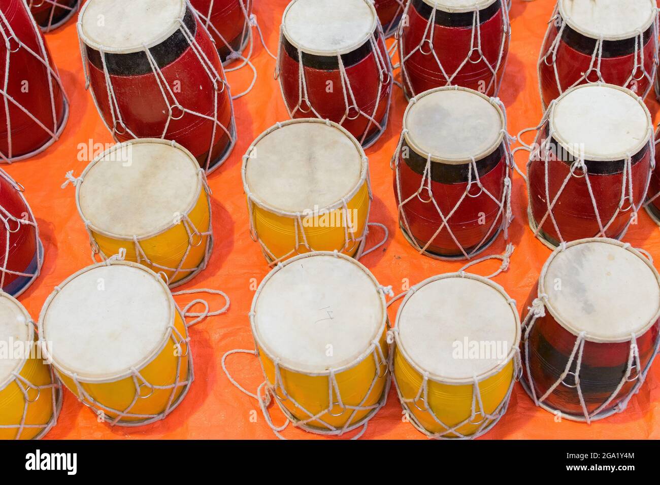 Tablas , membranophones , pair of small drums. Handicrafts on display