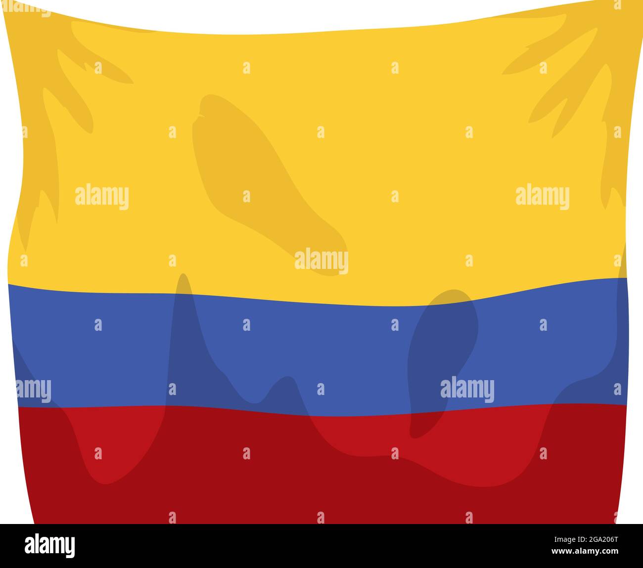 Isolated waving fabric, hanging from its borders with Colombia flag colors. Stock Vector