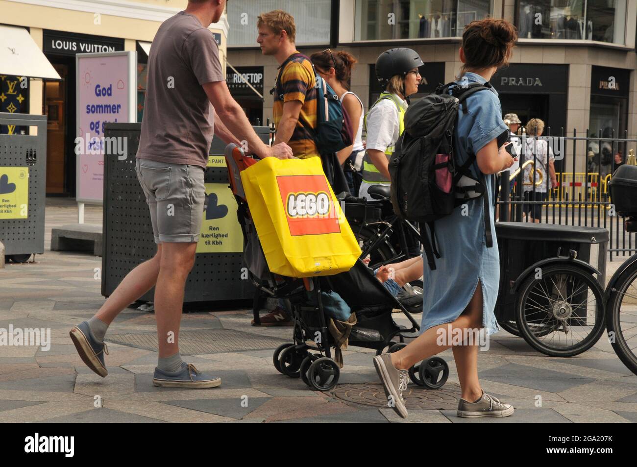 Copenhagen, Denmark., 28 July 2021, Lego shopper with lego shopping bag on in danish capital Copenhagen. (Photo..Francis Joseph Dea Photo - Alamy
