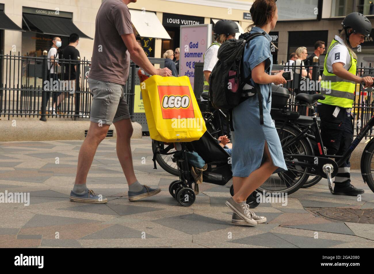Copenhagen, Denmark., 28 July 2021, Lego bricks shopper with lego shopping  bag on stroeget in danish capital Copenhagen. (Photo..Francis Joseph Dea  Stock Photo - Alamy