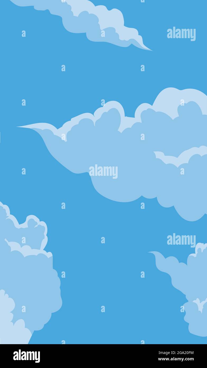 Blue sky view with some clouds in cartoon style and vertical design. Stock Vector