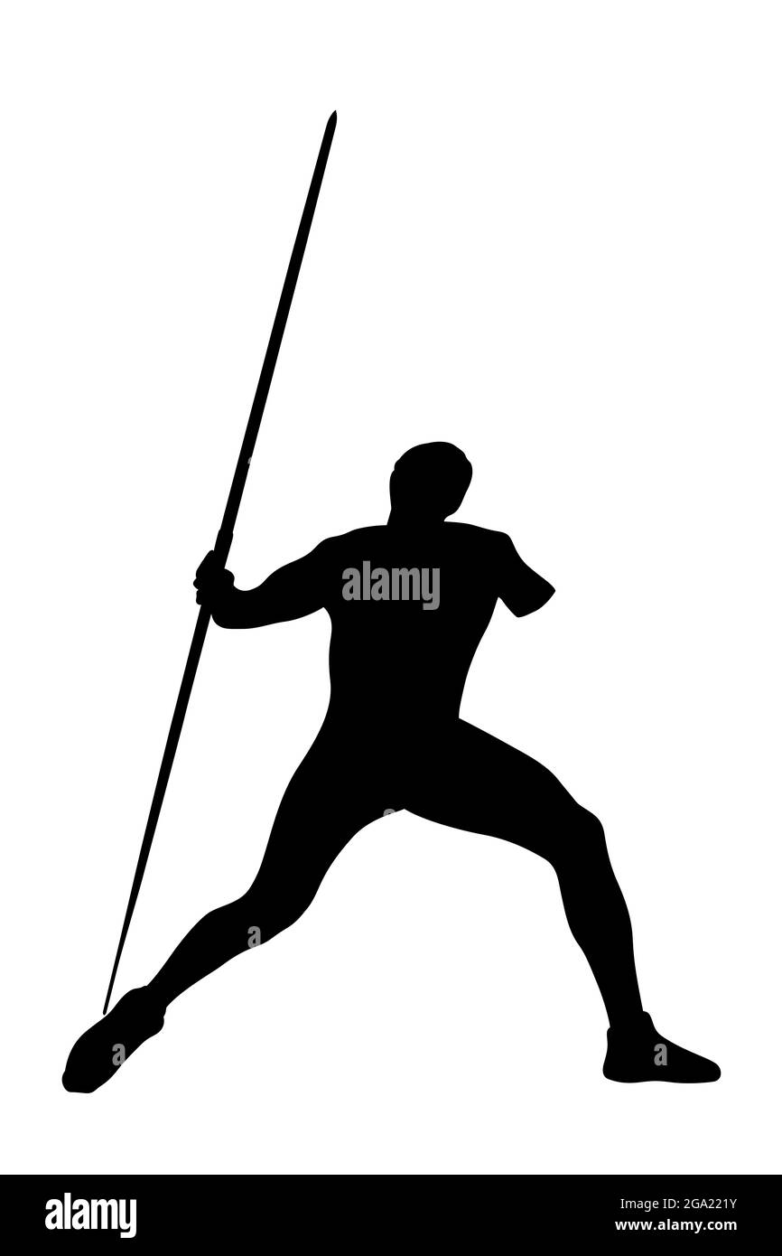 javelin throw male athlete disabled black silhouette Stock Photo