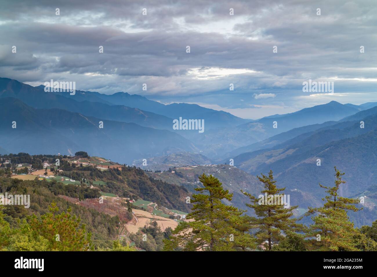 Rural landscape saw from Wuling Farm at Taichung, Taiwan Stock Photo