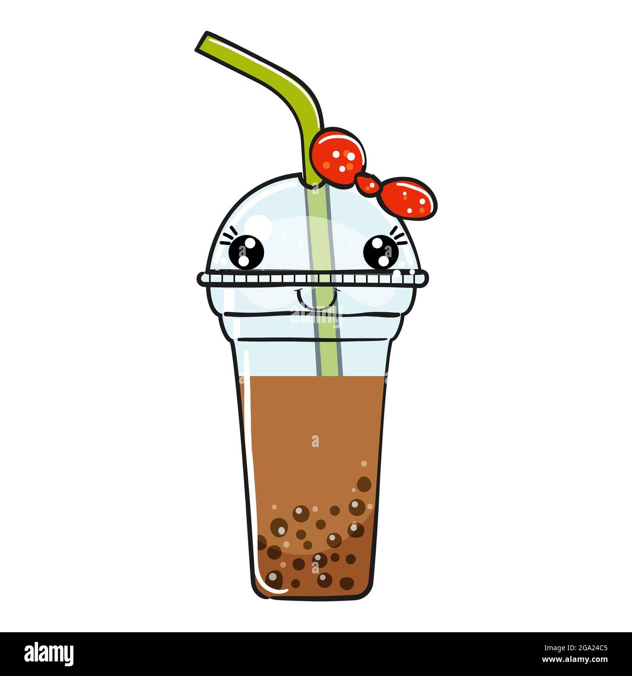 Cute Cat Drink Boba Milk Tea Cartoon Vector Icon Illustration