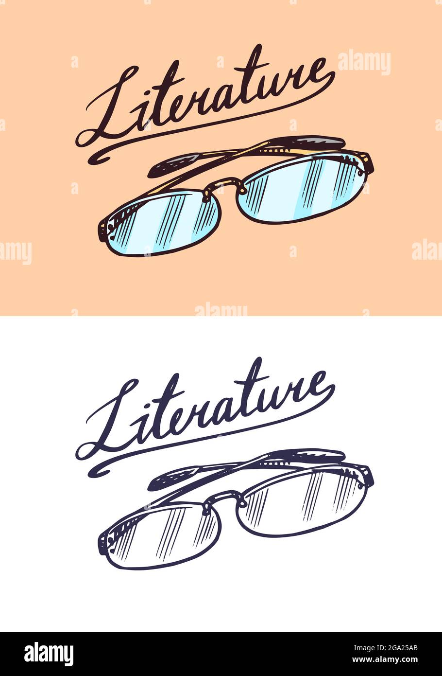 Eyeglasses in vintage engraved style. Lettering Literature. Retro vector  illustration for woodcut or woodblock or print. Hand drawn Stock Vector  Image & Art - Alamy