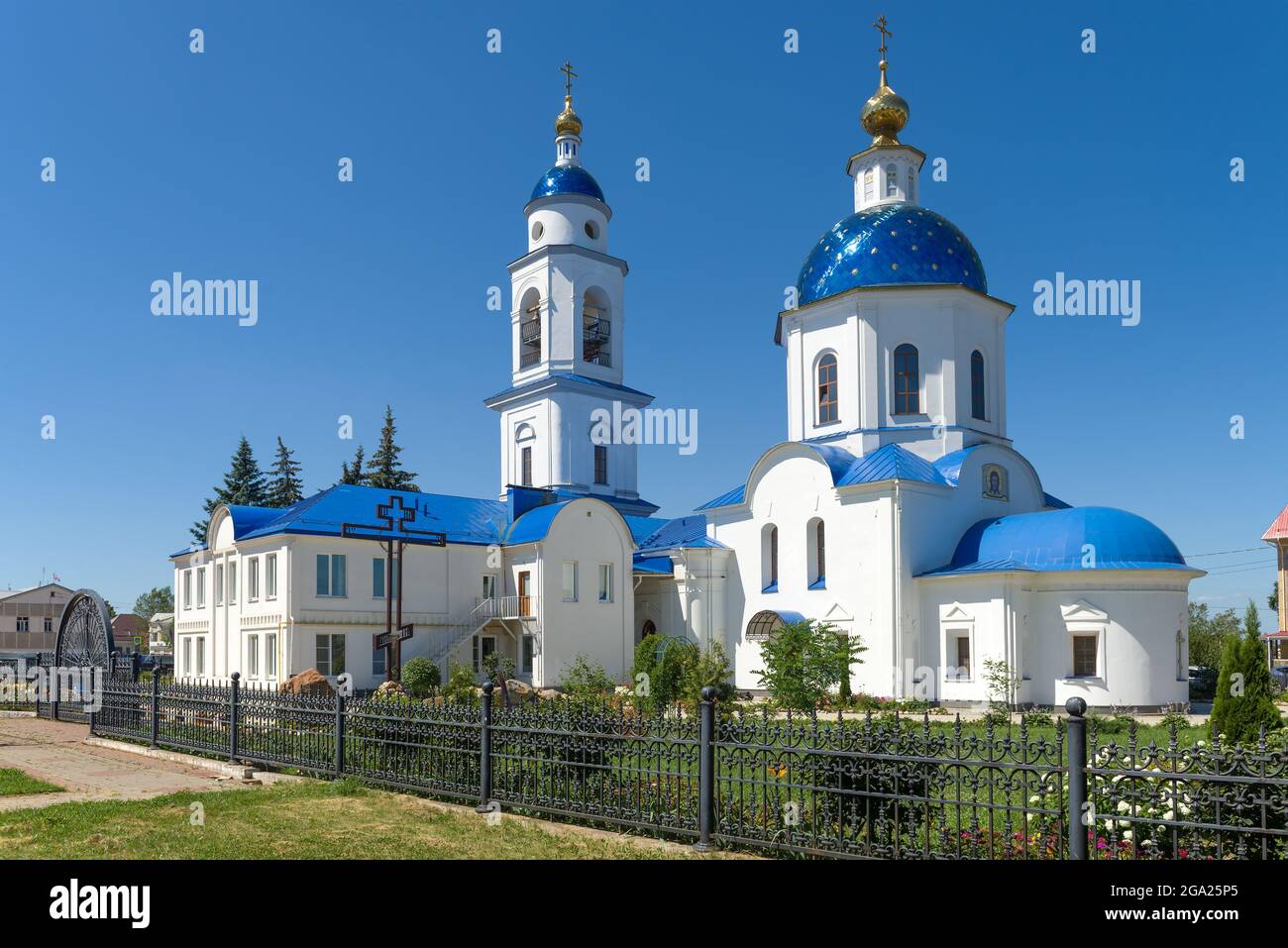 Ancient Kazan Cathedral on a sunny July day. Maloyaroslavets, Russia Stock Photo