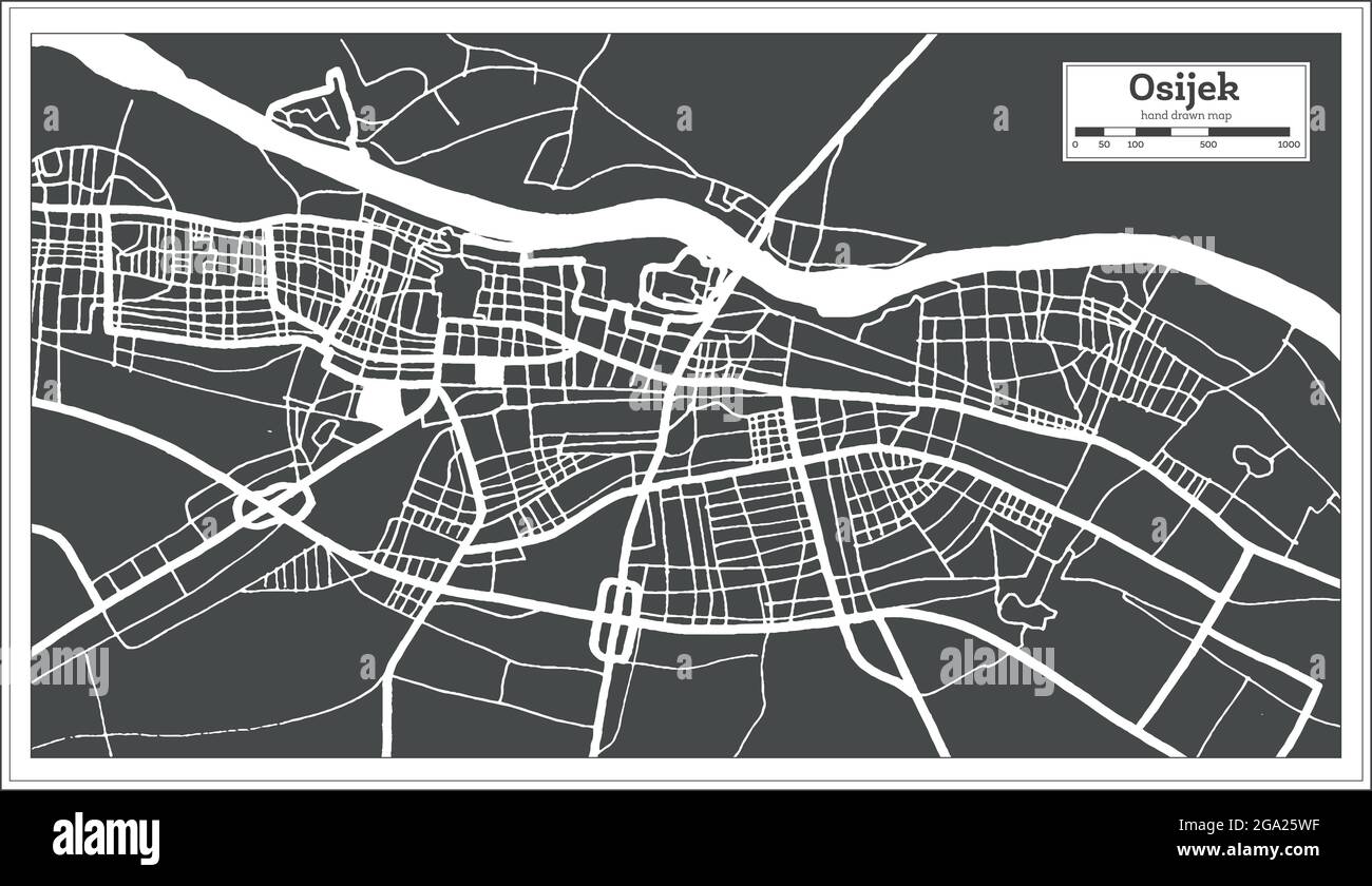 Osijek Croatia City Map In Black And White Color In Retro Style Outline Map Vector Illustration Stock Vector Image Art Alamy