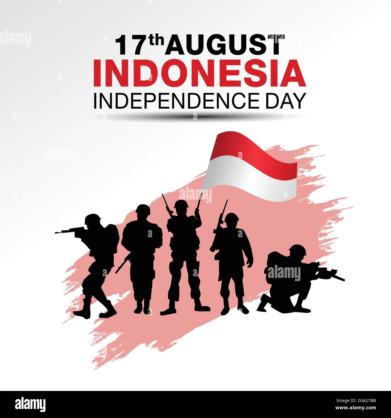 happy independence day Indonesia. vector illustration of Indonesian army with flag. white background Stock Vector
