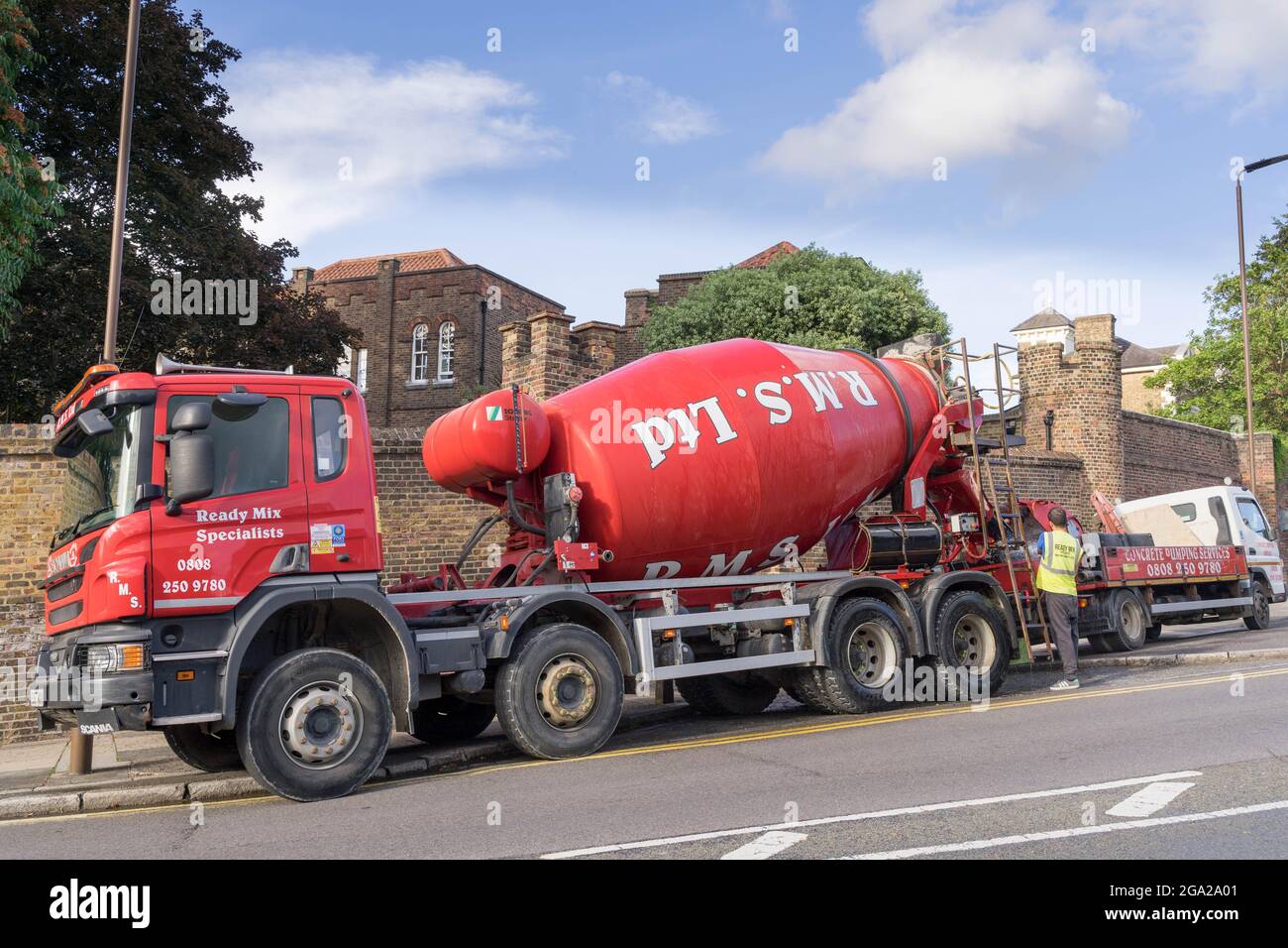 Ready mix lorry park at road side ready for delivery concrete into