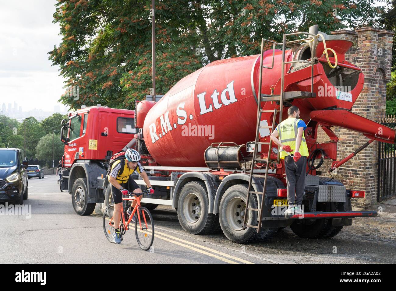 Ready mix lorry park at road side ready for delivery concrete into