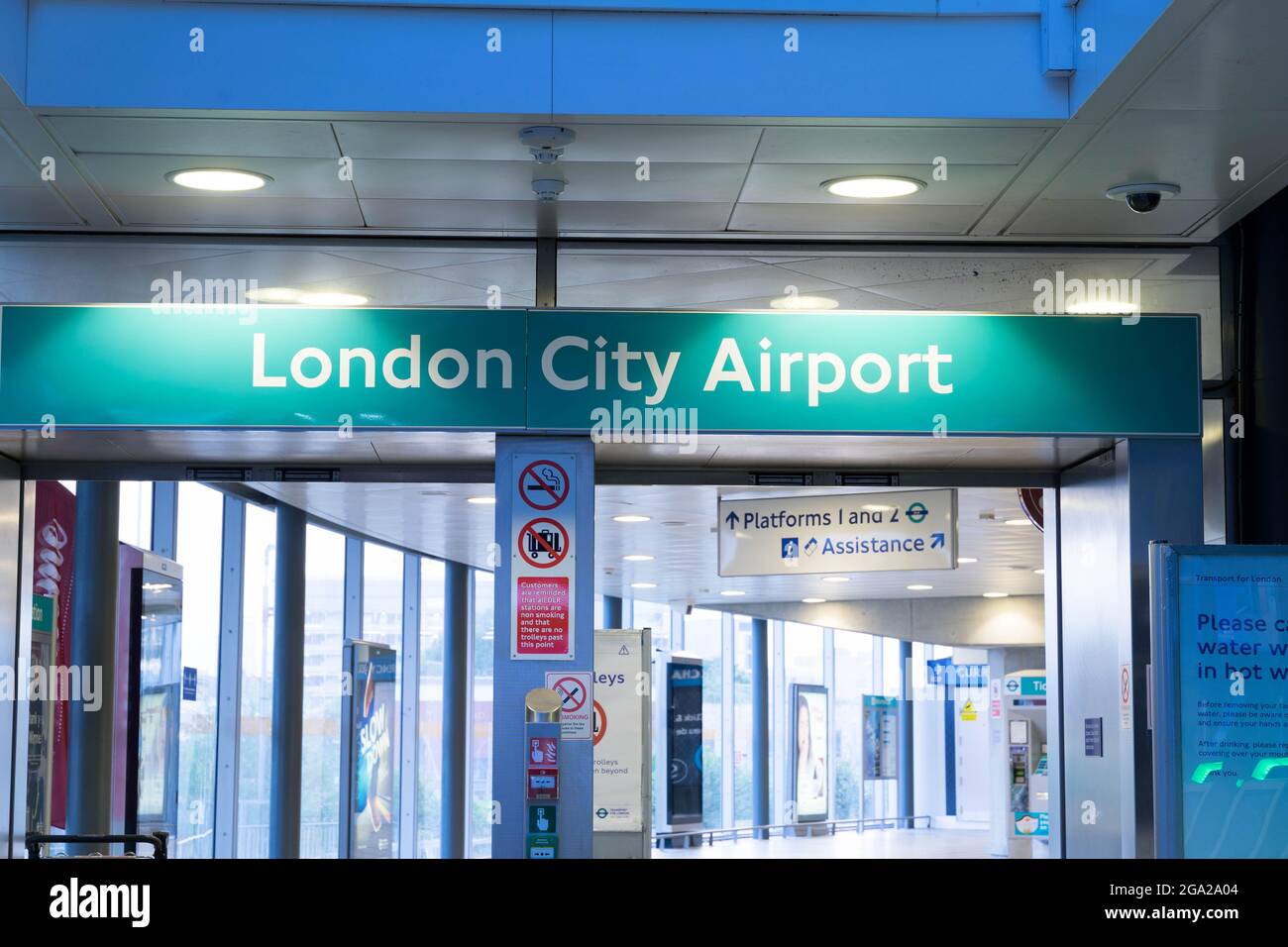 entrance to London transport link at London city airport on arrival or departure England UK Stock Photo