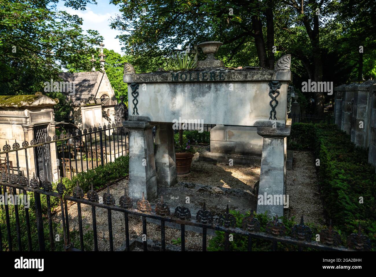 Moliere's grave at the Pere Lachaise Cemetery which is the largest cemetery in Paris, France. Stock Photo