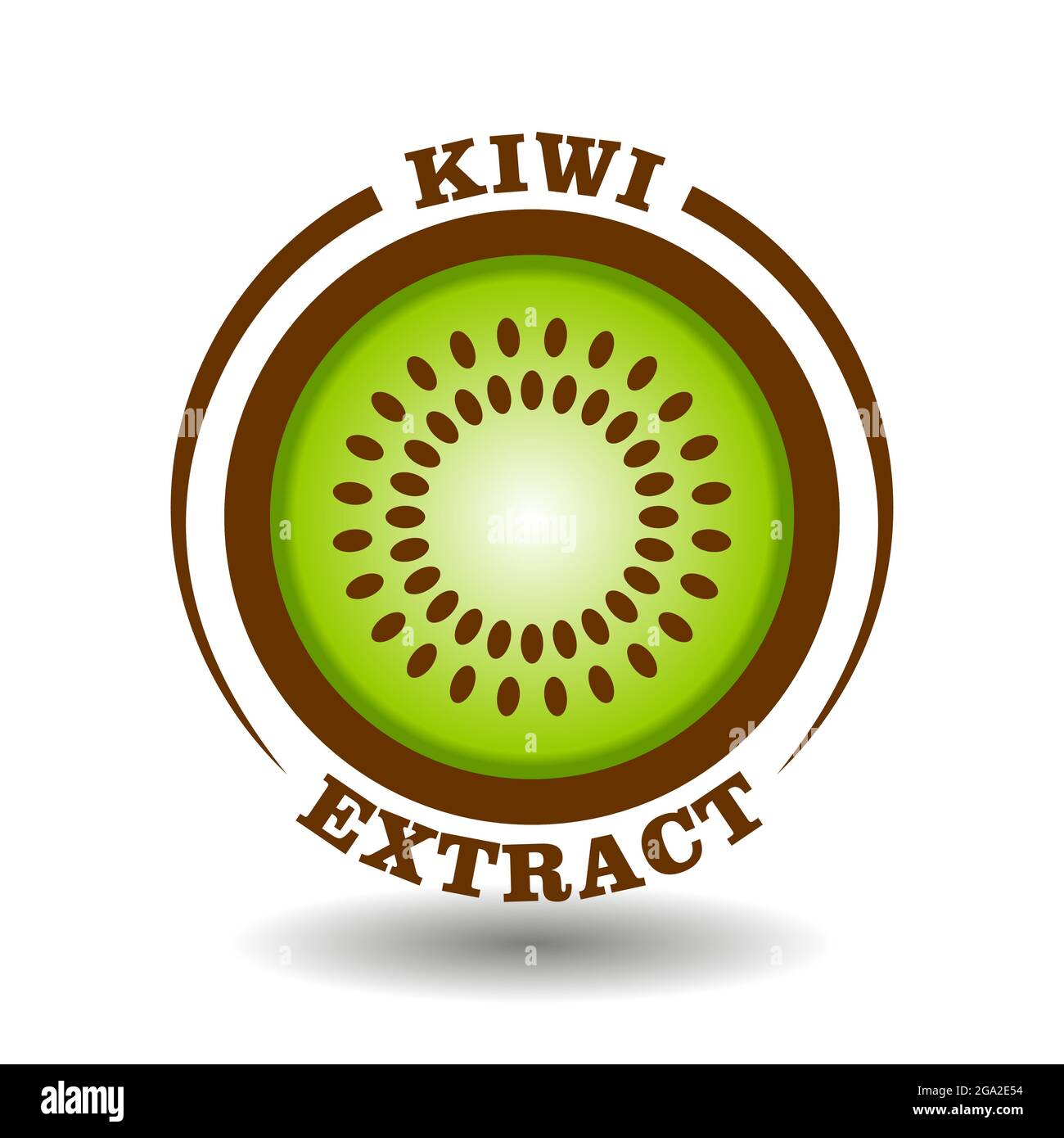 Creative circle logo Kiwi with round half cut of fruit slice icon and circle seeds symbol for labeling product contain natural organic kiwi fruit extr Stock Vector