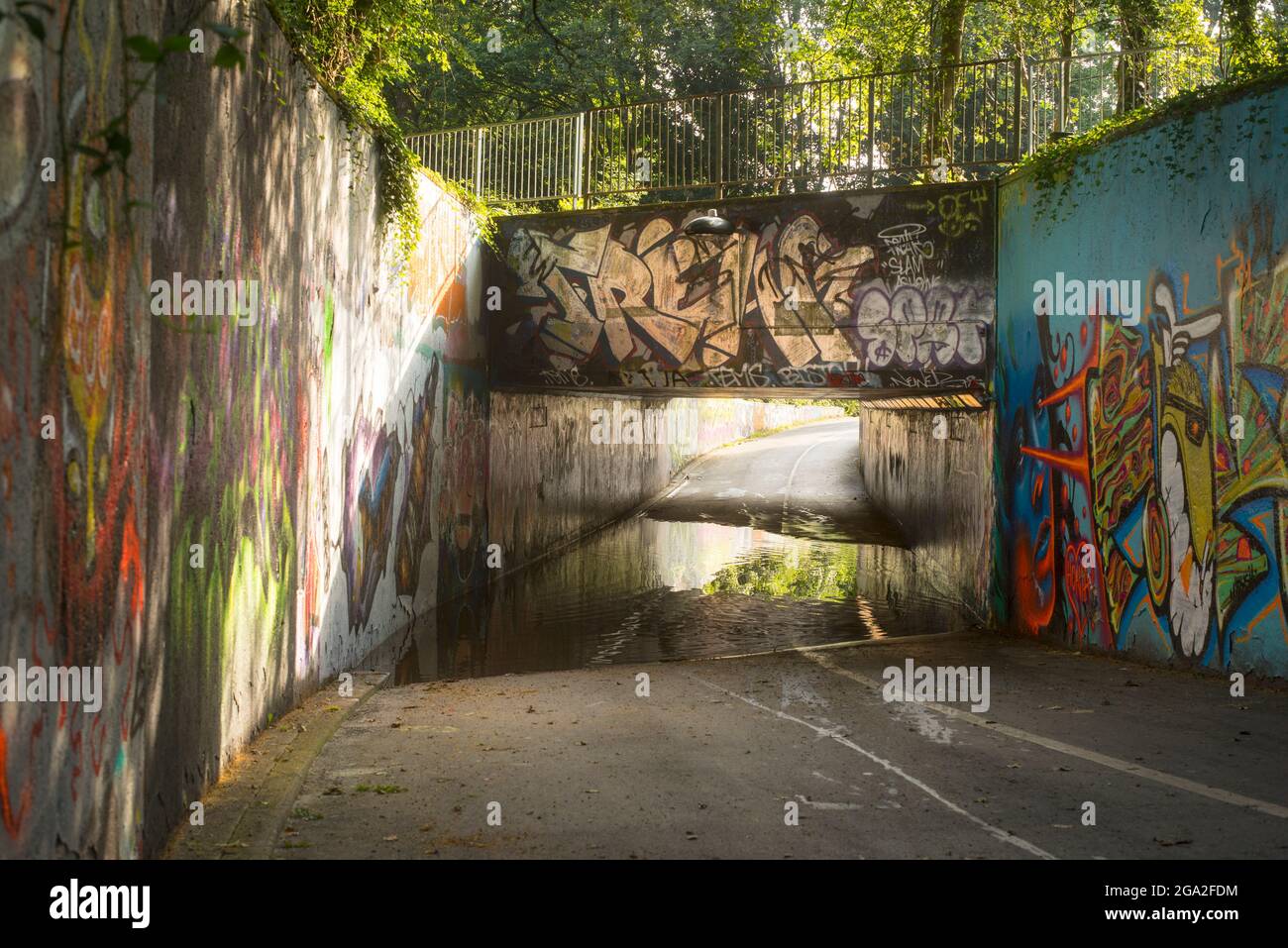 A flooded underpass under the A33 on Southampton Common Stock Photo