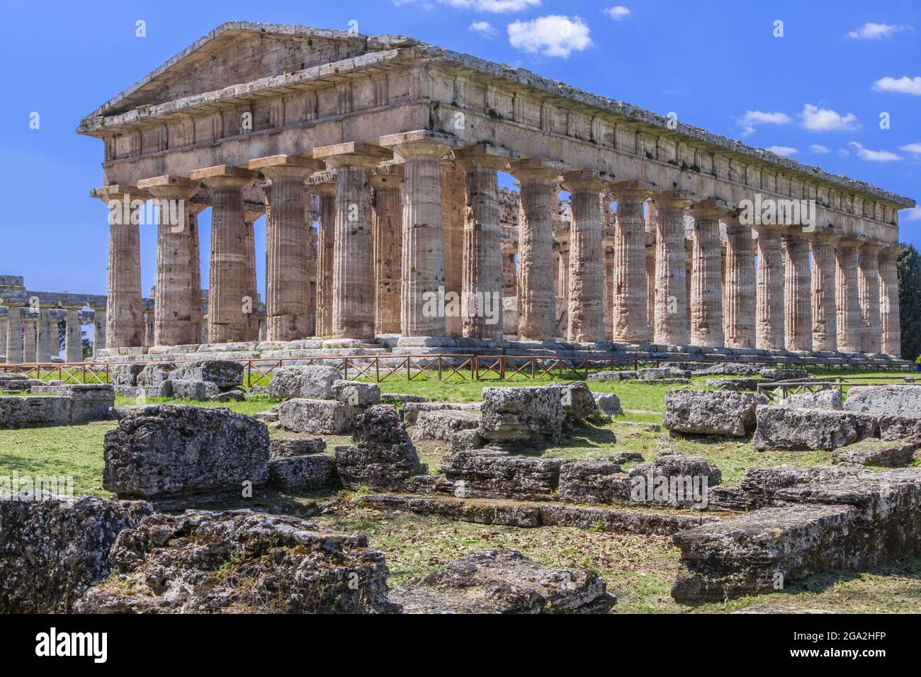 Second Temple of Hera, ancient Greek Temples of Paestum in Magna Graecia (Southern Italy); Paestum, Province of Salerno, Italy Stock Photo