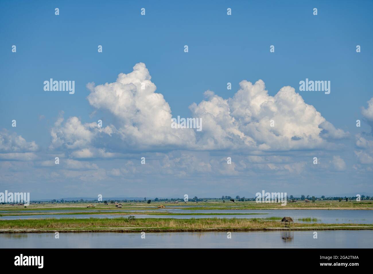 Clouds over the banks of the Ayeyarwady (Irrawaddy) river, in Kachin State, Myanmar/Burma Stock Photo