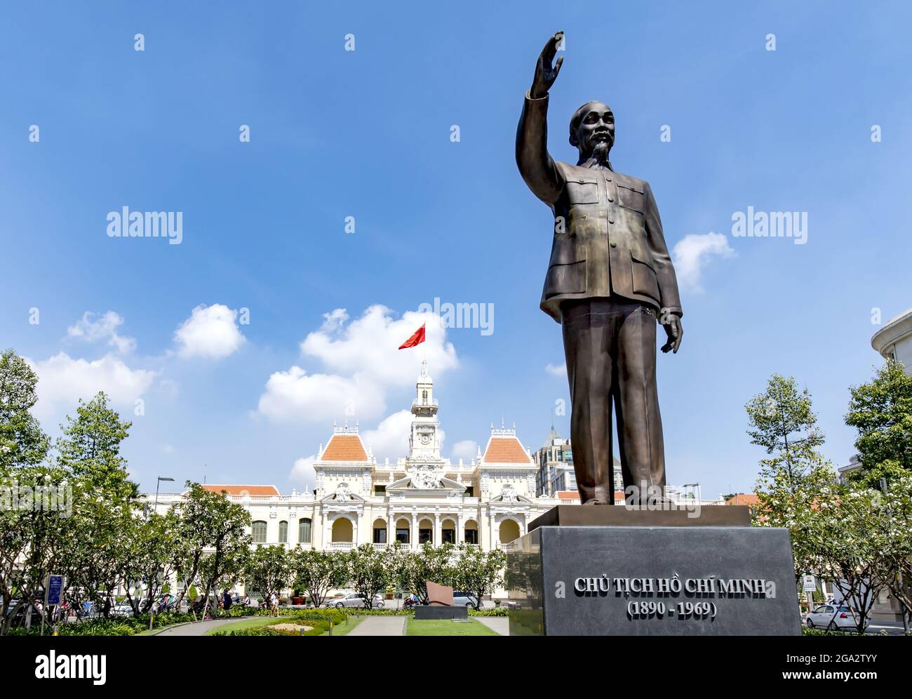 Statue of Ho Chi Minh in front of  the French colonial era City Hall in Ho Chi Minh City; Ho Chi Minh City, Ho Chi Minh, Vietnam Stock Photo