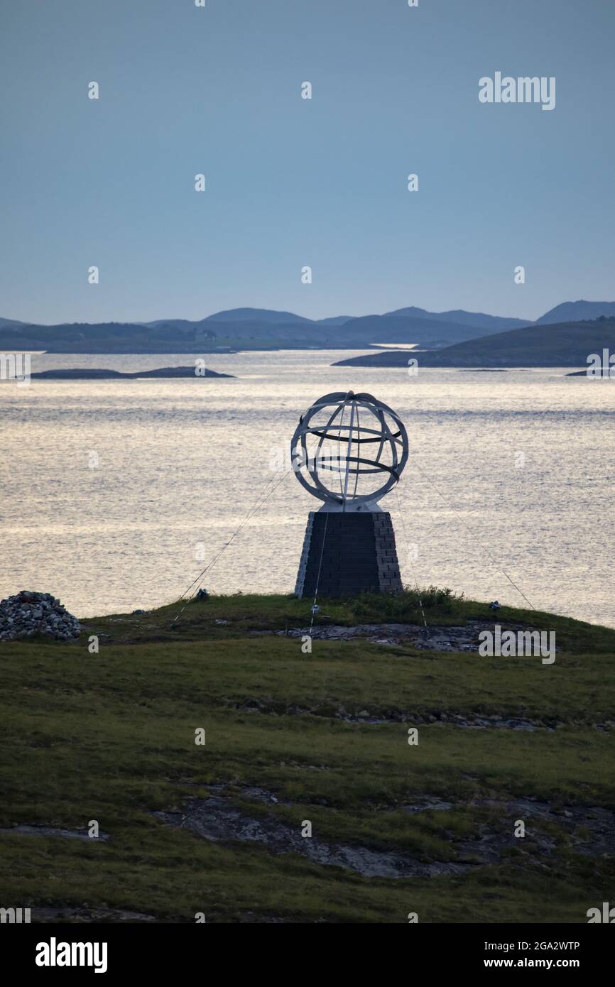Monument to indicate latitude line of the Arctic Circle, Norway Stock Photo