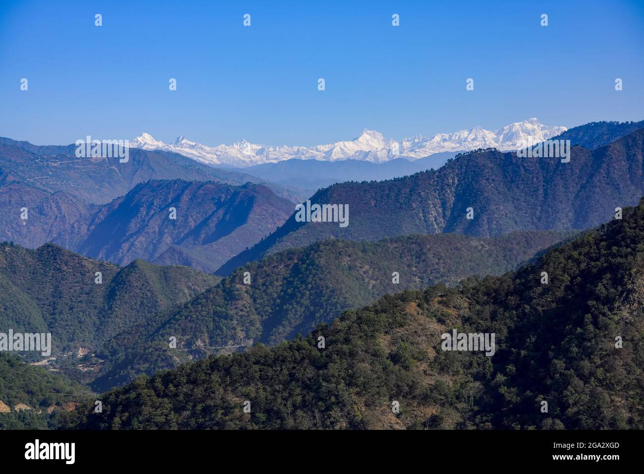 Foothills of the Himalayas between the Rishikesh and Devprayag in the Ganges Valley on a sunny day; Uttarakhand, India Stock Photo