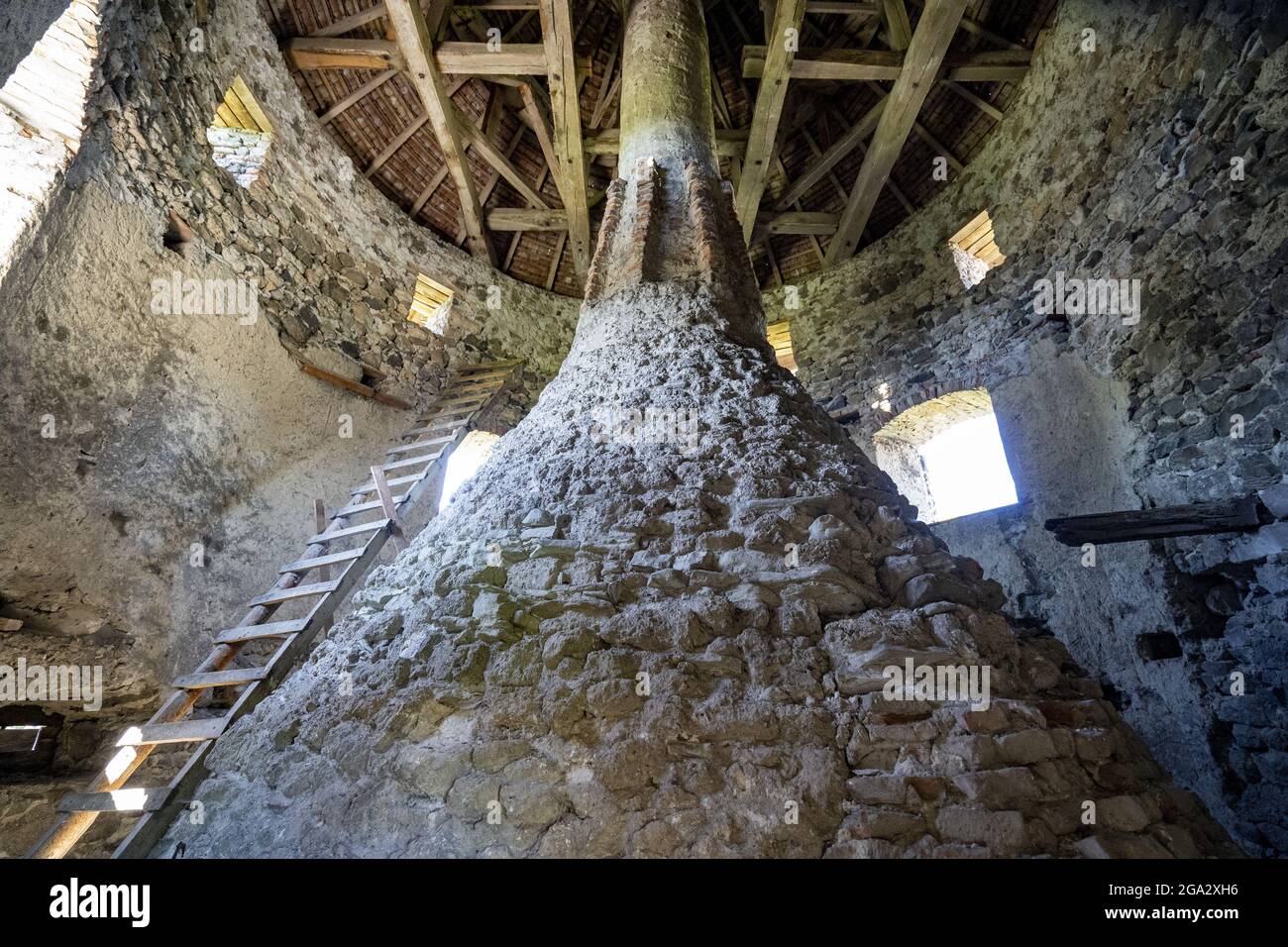 Internal kitchen chimney in tower of Cetatea Bethlen Medieval Castle in Racos; Racos, Transylvania, Romania Stock Photo