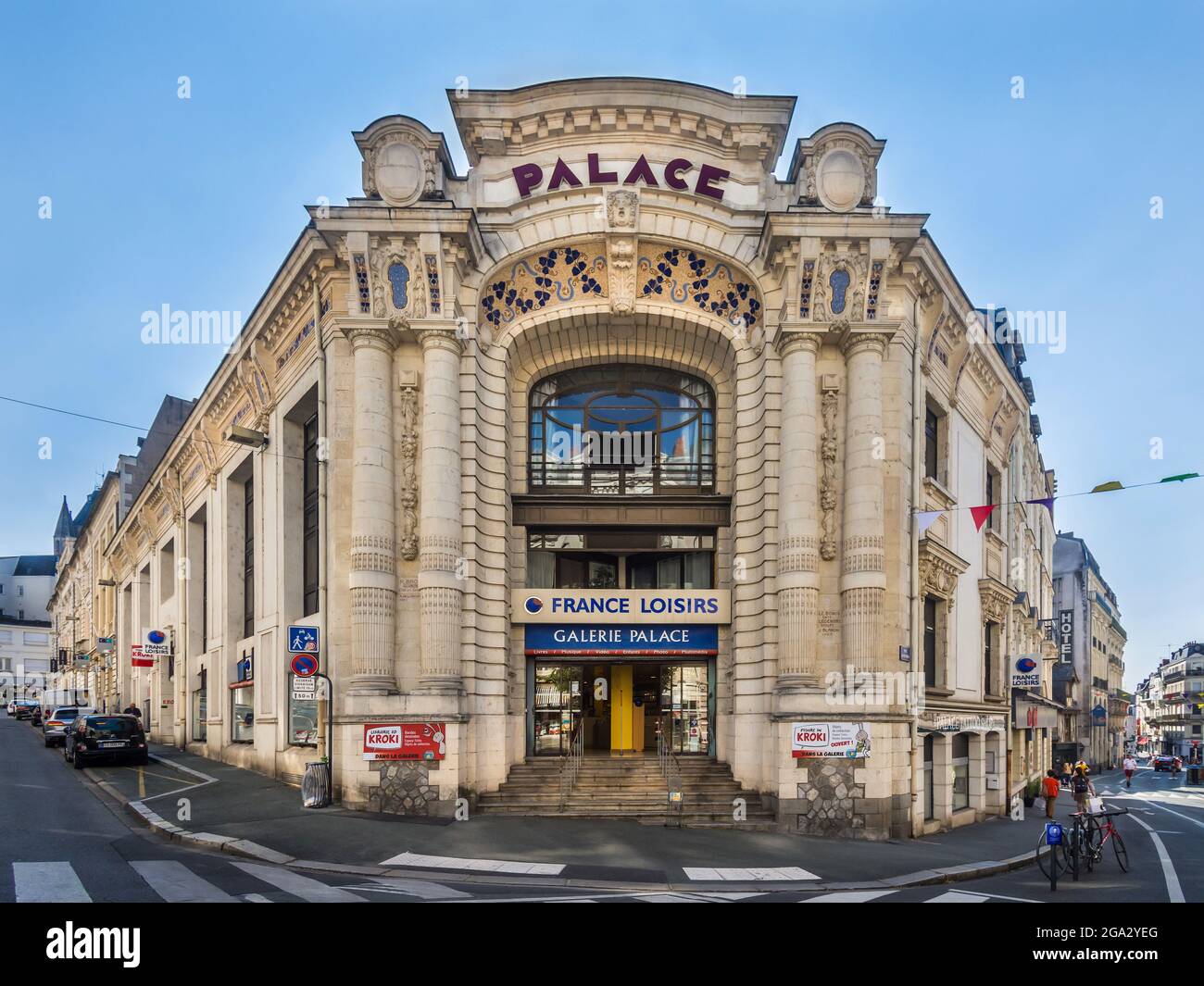 'France Loisirs' shopping gallery and book store in former 'Palace' stylish cinema building - Angers, Maine-et-Loire (49), France. Stock Photo