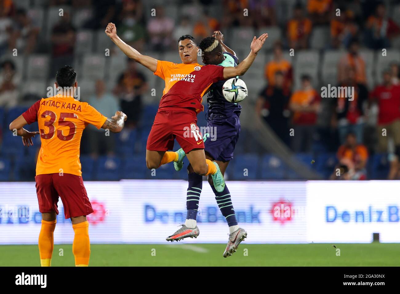ISTANBOEL, NETHERLANDS - JULY 28: Mostafa Mohamed of Galatasaray, Ibrahim Sangare of PSV during the UEFA Champions League Second Qualifying Round: Second Leg match between Galatasaray and PSV at Basaksehir Fatih Terim Stadyumu on July 28, 2021 in Istanboel, Netherlands (Photo by /Orange Pictures) Stock Photo
