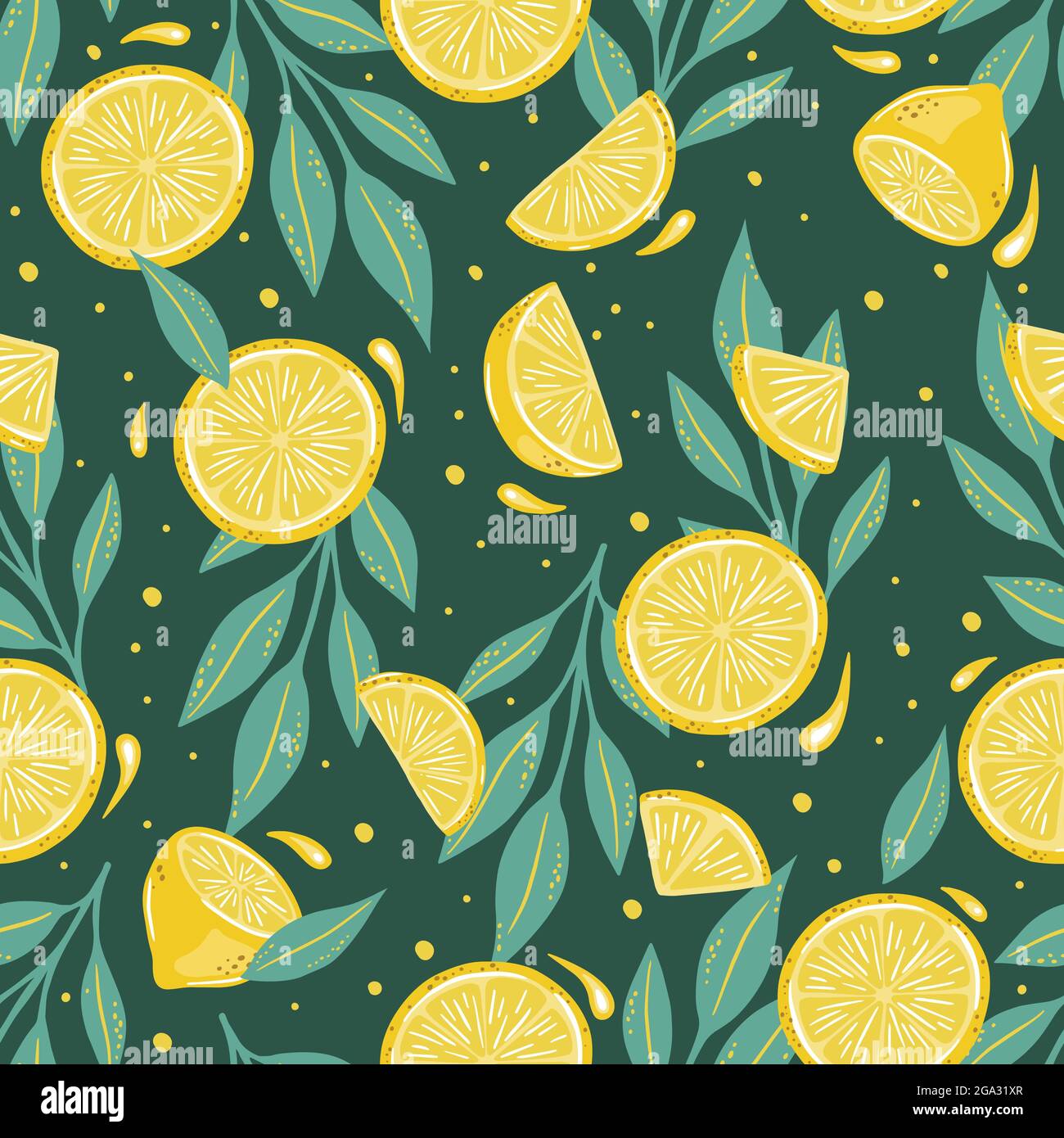 Seamless pattern of hand drawn lemons. Citrus fruit background. Perfect ...