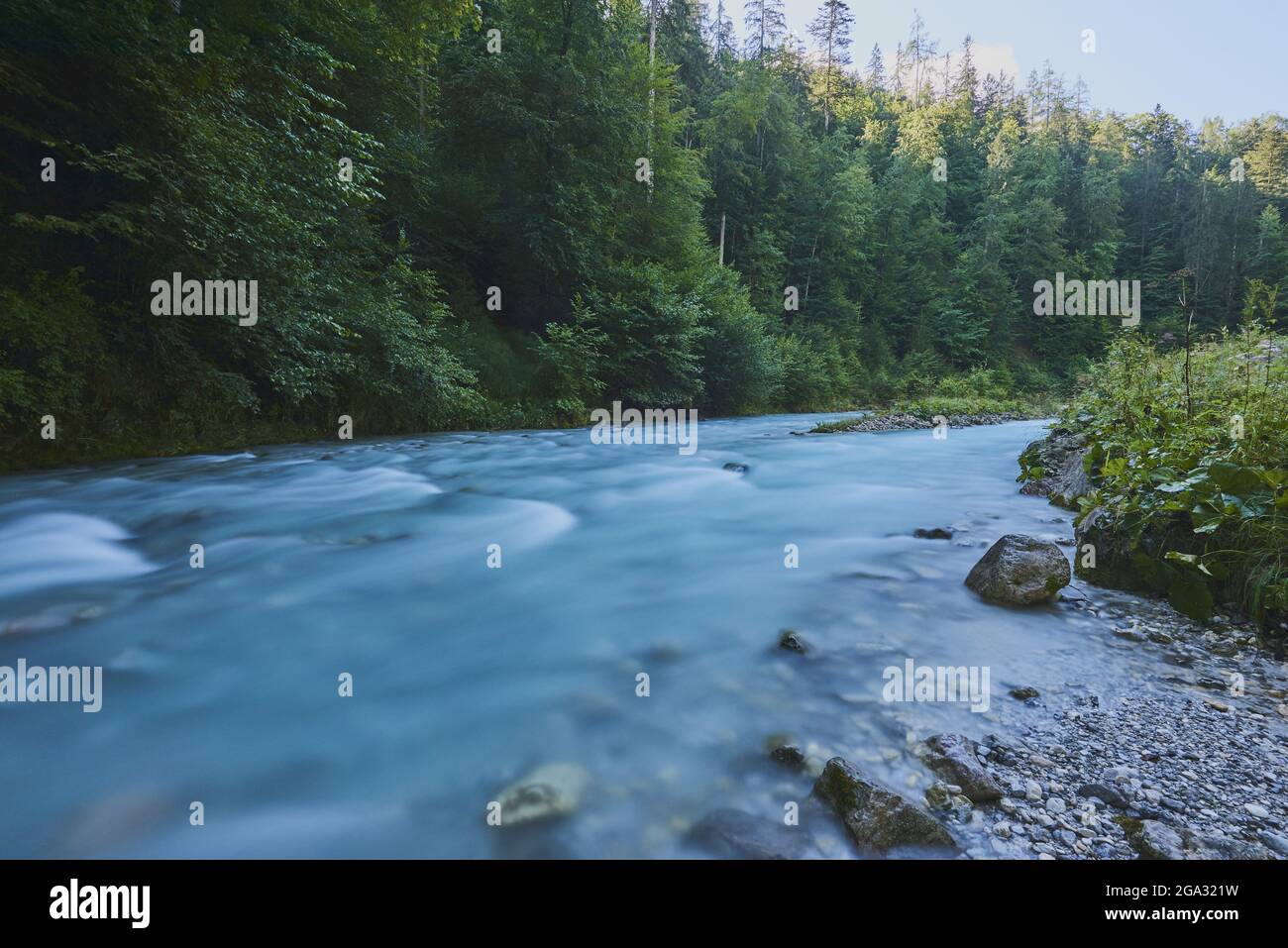 Flowing River Ramsauer Arche with turquoise water, Berchtesgadener Land