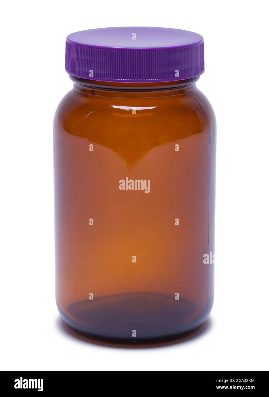 Empty Glass Pill Bottle Cut Out on White. Stock Photo