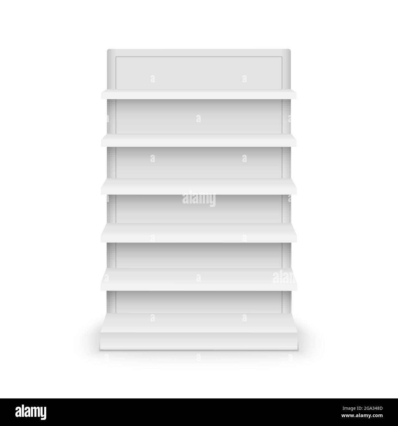 Shelf store supermarket mockup stand. Retail shelf display empty vector rack shelves Stock Vector
