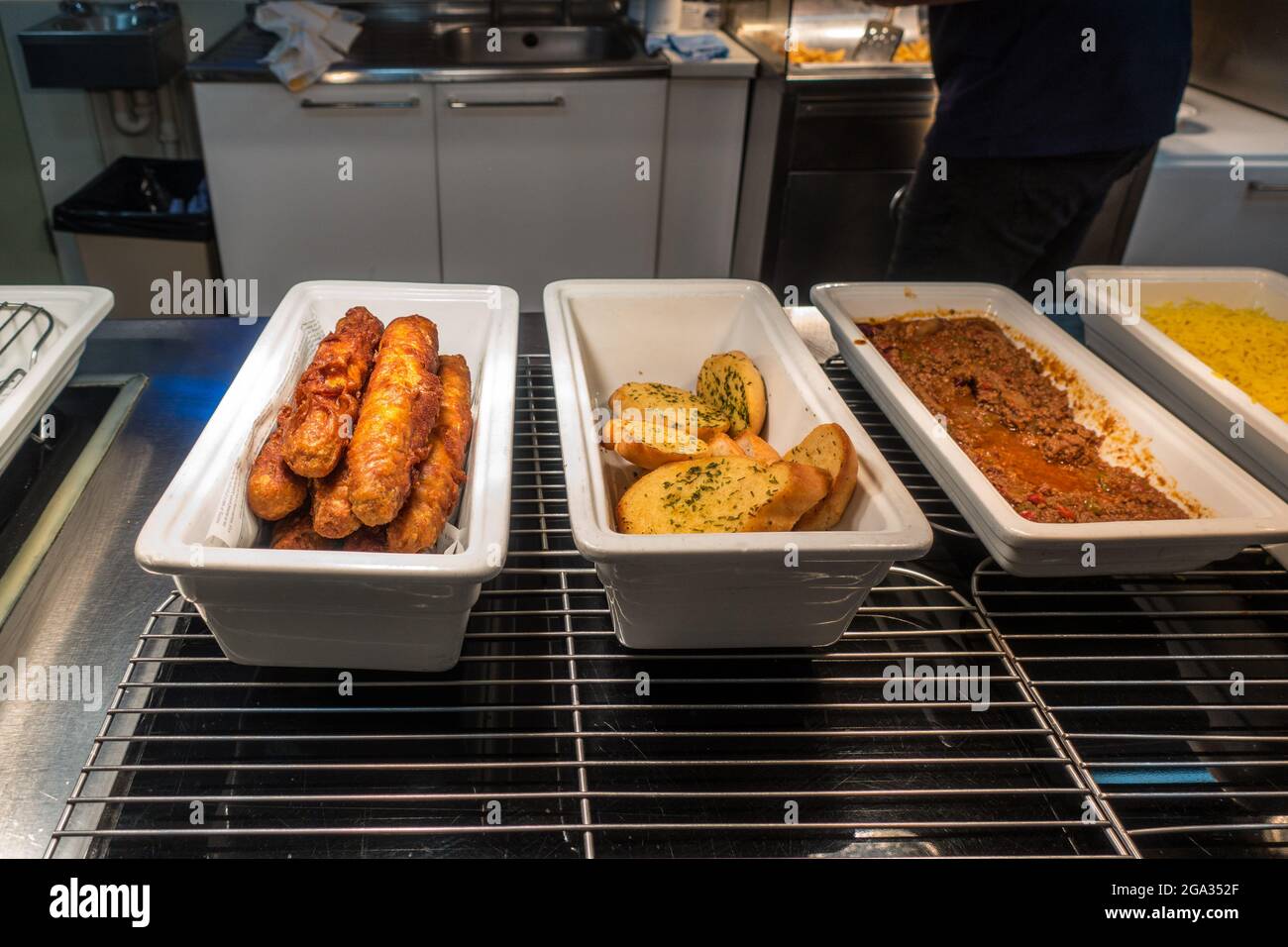 Hot food counter with various options on display Stock Photo Alamy