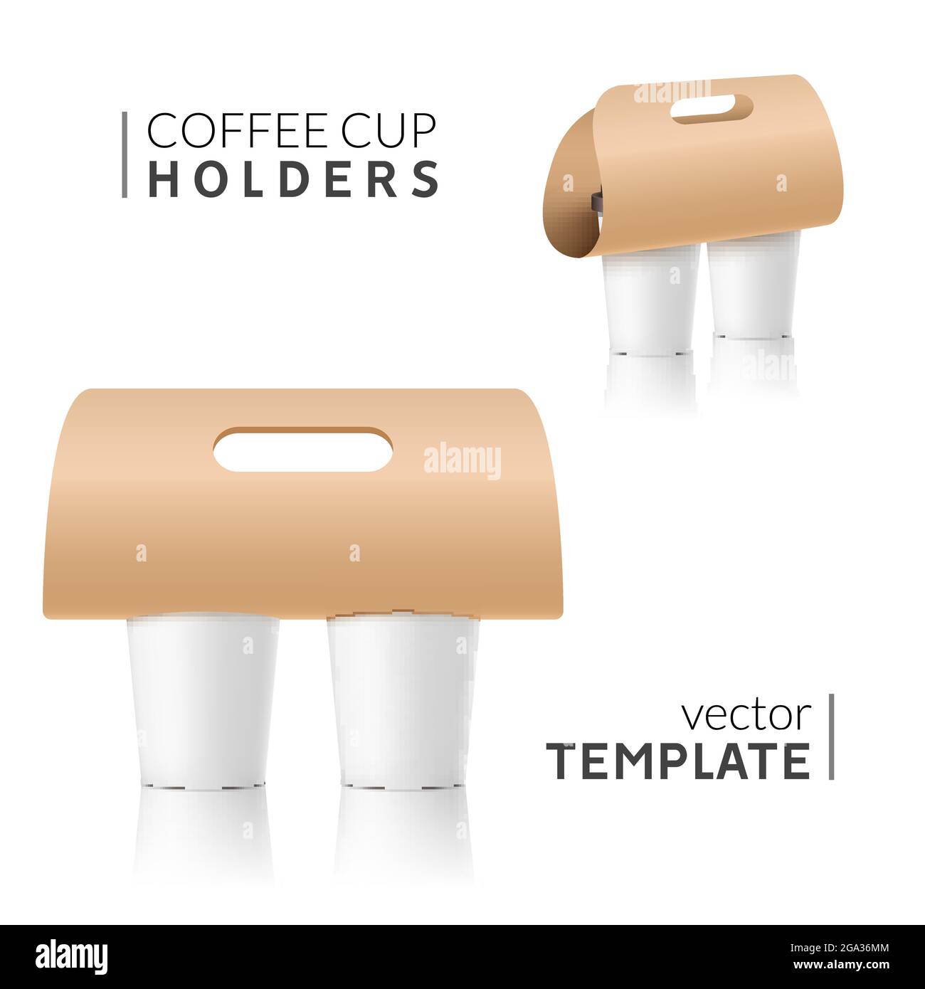 Coffee cup holder paper design. Beverage drink handle mockup. Cardboard coffee cup holder