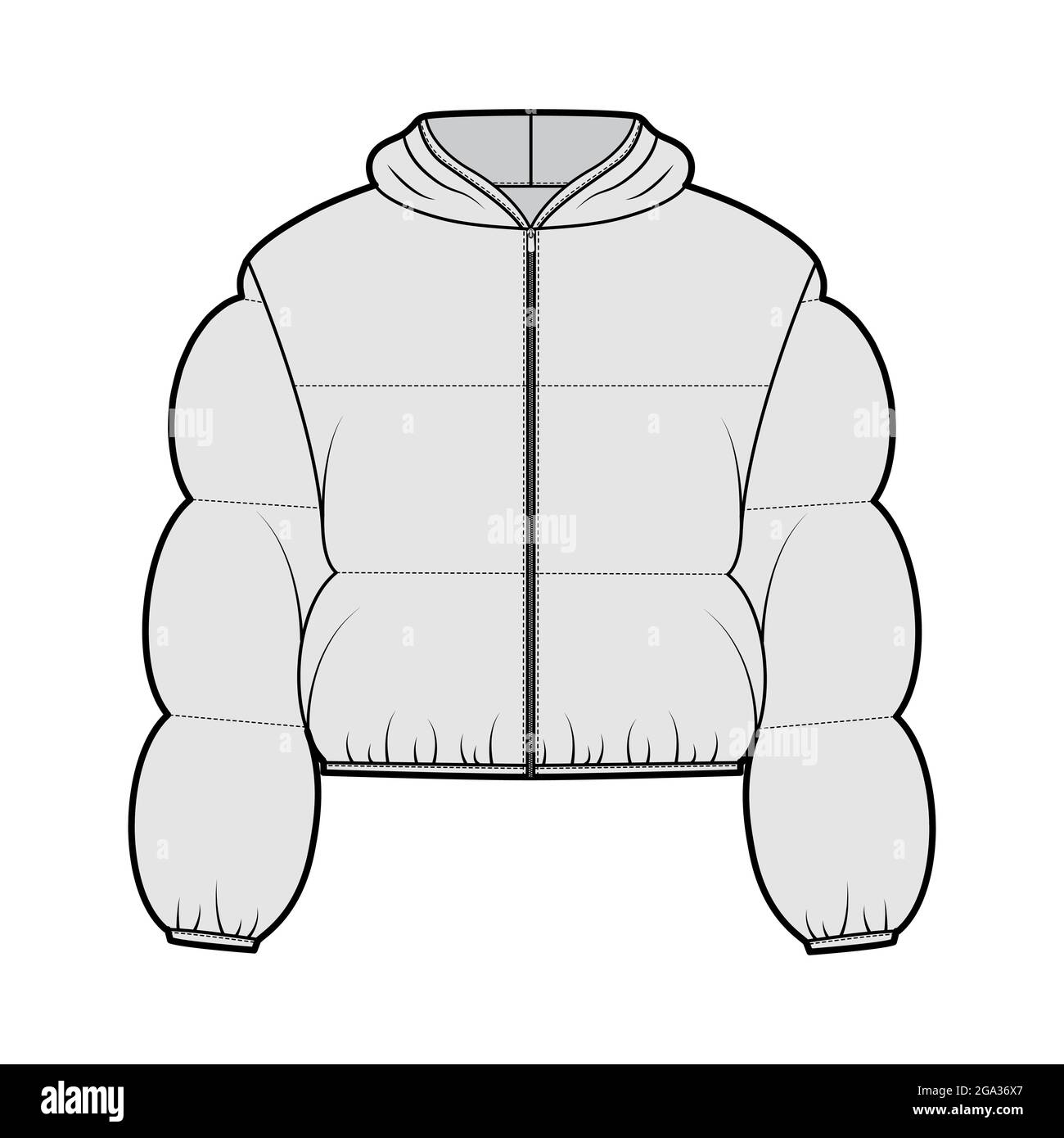 Hooded jacket Down puffer coat technical fashion illustration with long ...