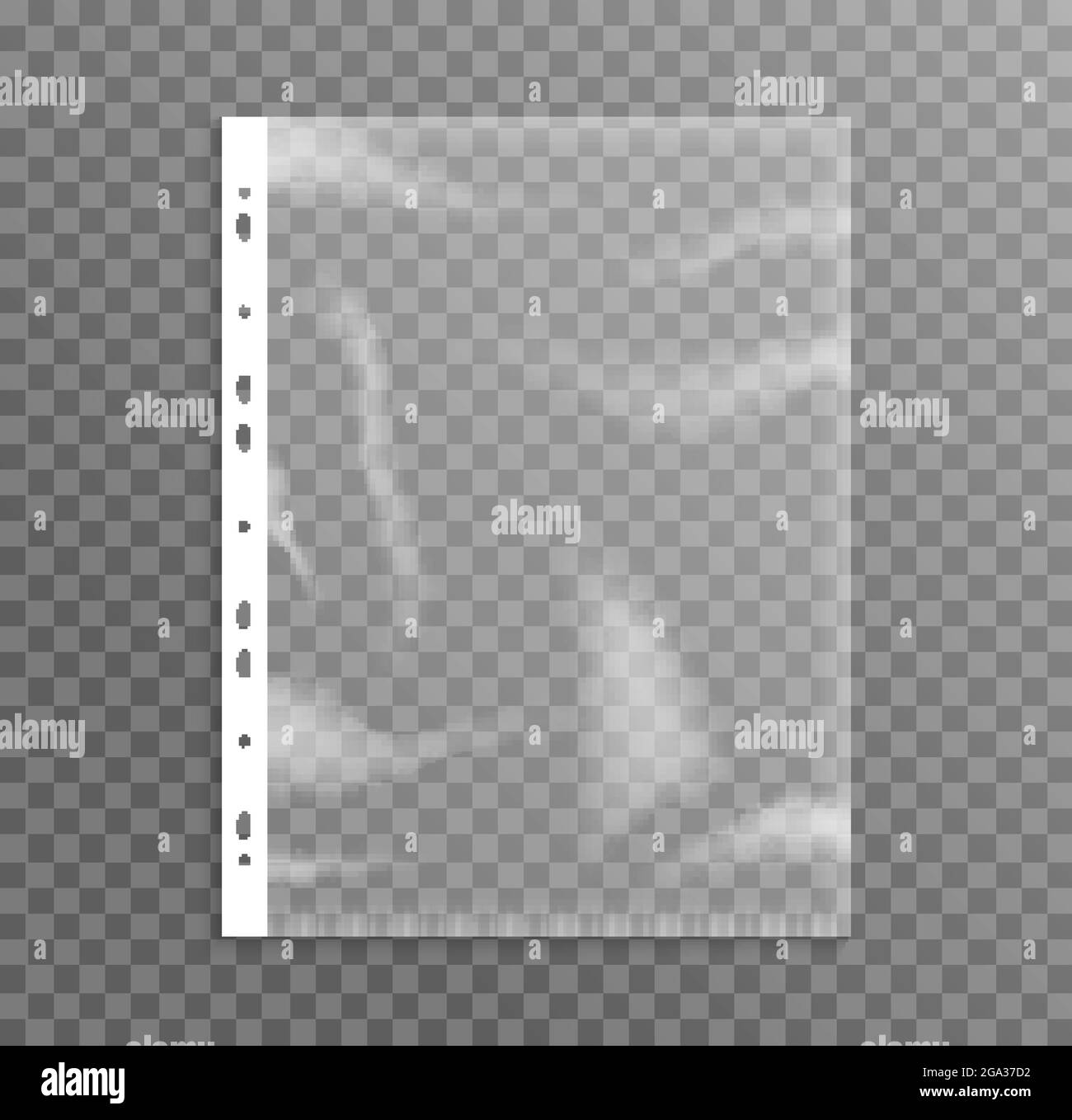 Sheet plastic protector, clear folder file. Punched pocket sheet mockup empty a4 Stock Vector