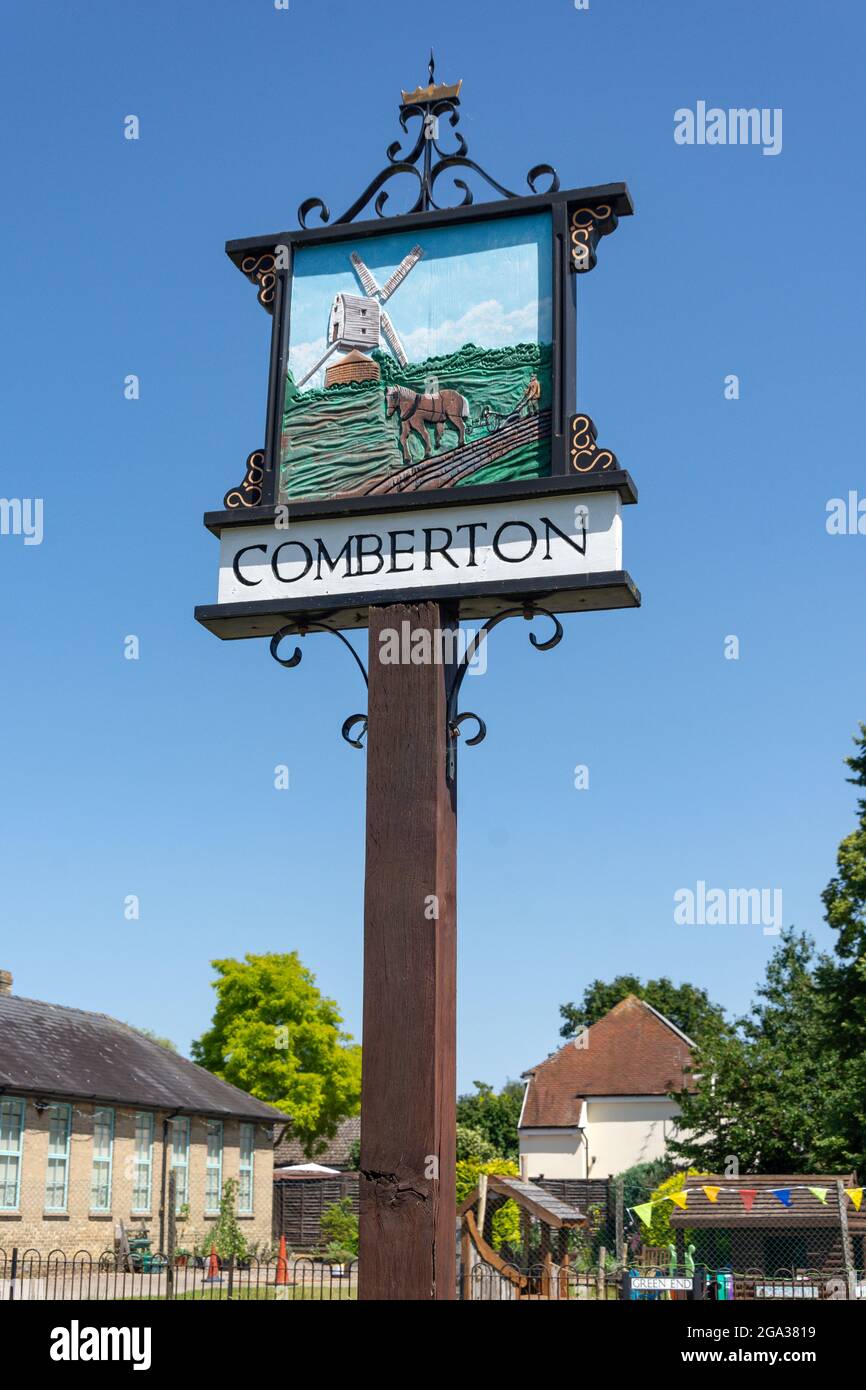 Village sign, Comberton, Cambridgeshire, England, United Kingdom Stock ...