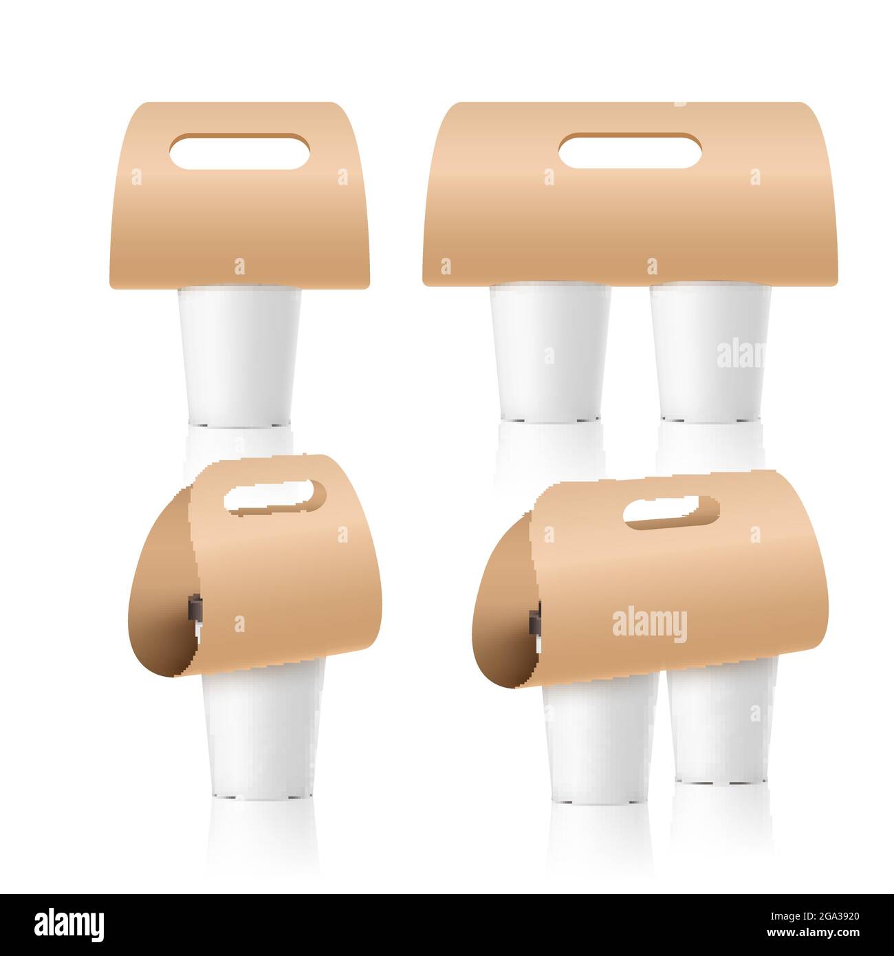 Coffee cup holder paper design. Beverage drink handle mockup. Cardboard coffee cup holder