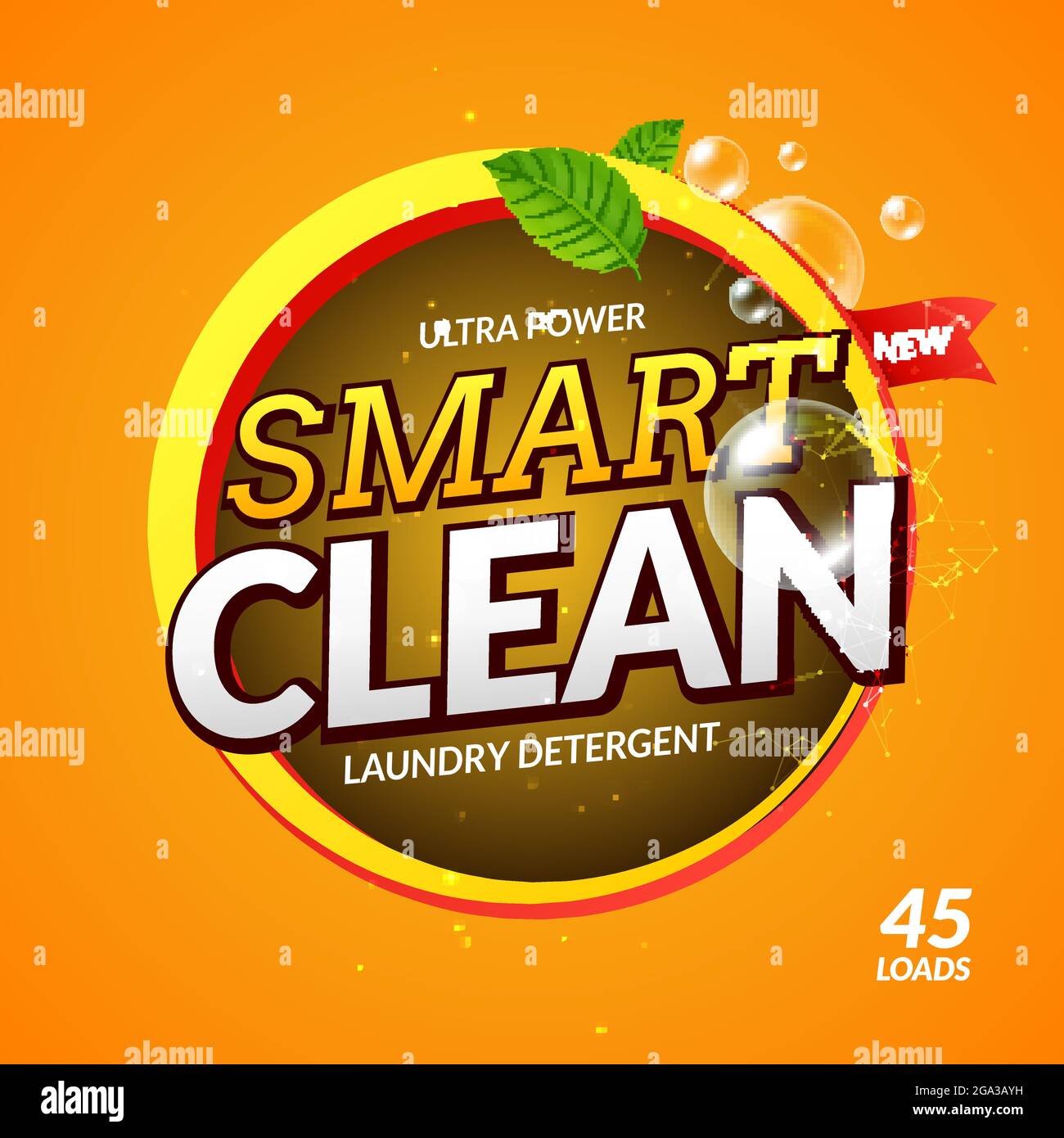 Laundry detergent smart clean design cleaner. Wash powder product template. Package design