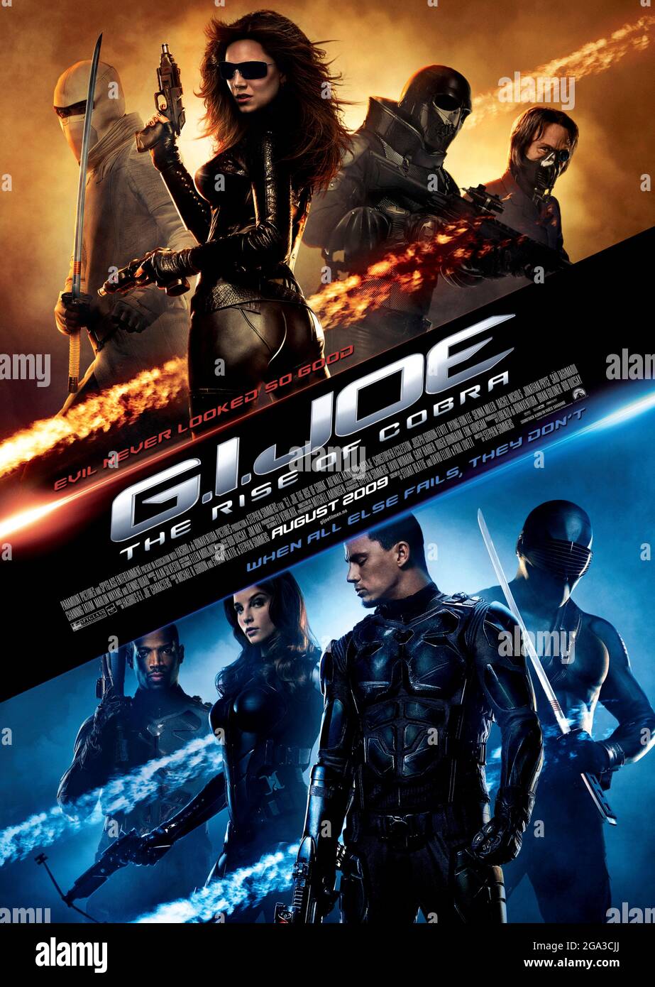 G.I. Joe: The Rise of Cobra (2009) directed by Stephen Sommers and starring Dennis Quaid, Channing Tatum and Marlon Wayans. An elite military unit comprised of special operatives known as G.I. Joe, based on characters from the popular Hasbro toyline. Stock Photo