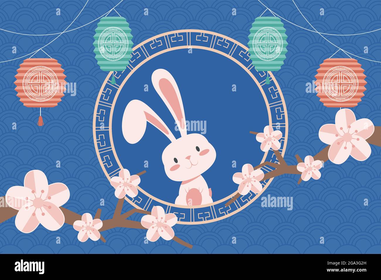chinese Moon festival rabbit and lamps Stock Vector Image & Art Alamy