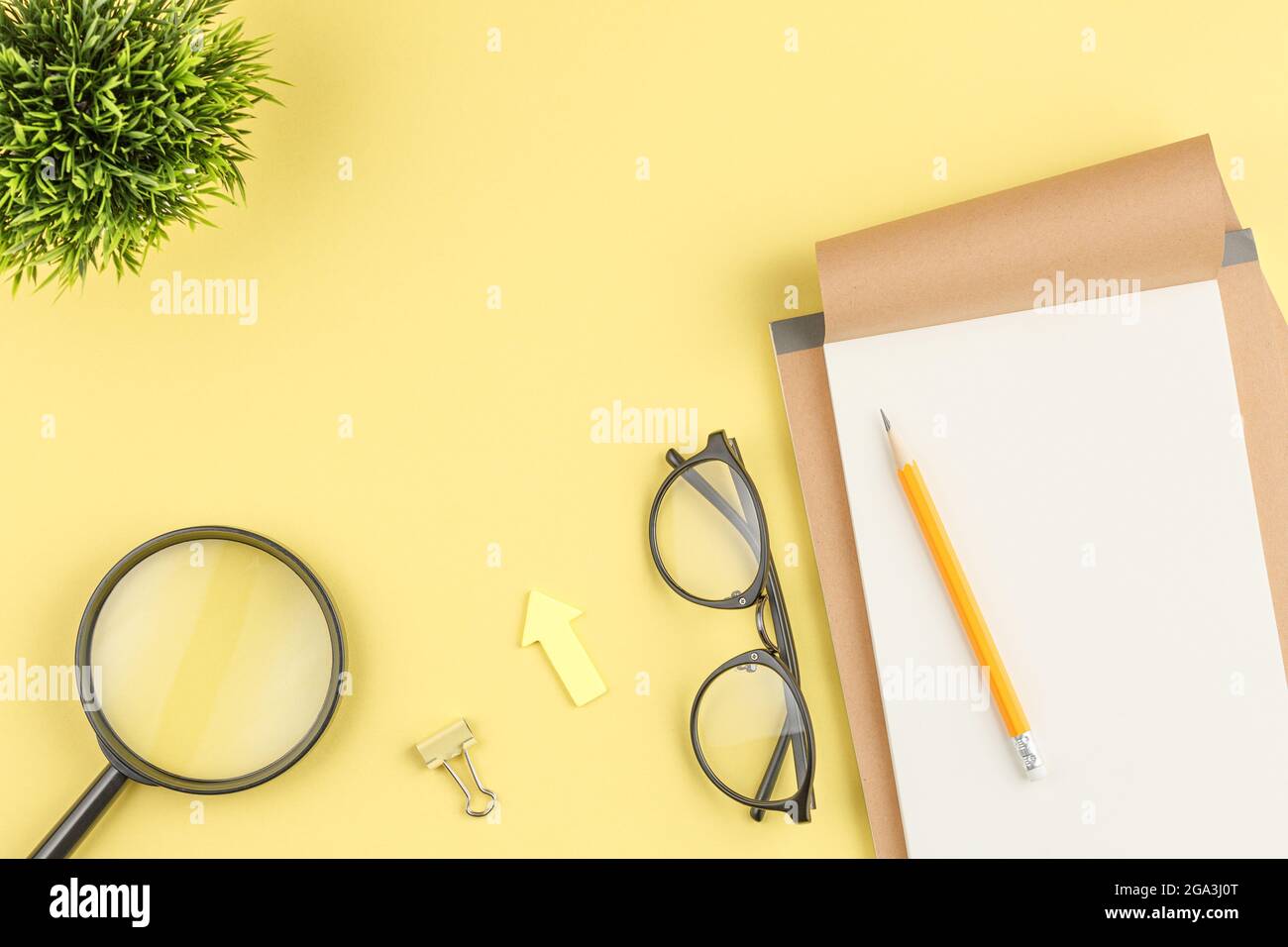Yellow office desk top view Stock Photo Alamy