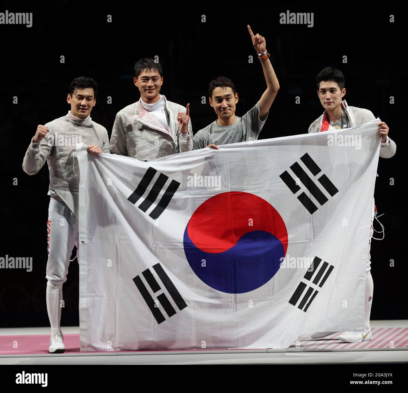 29th July, 2021. S. Korean fencers win gold in team sabre fencing event