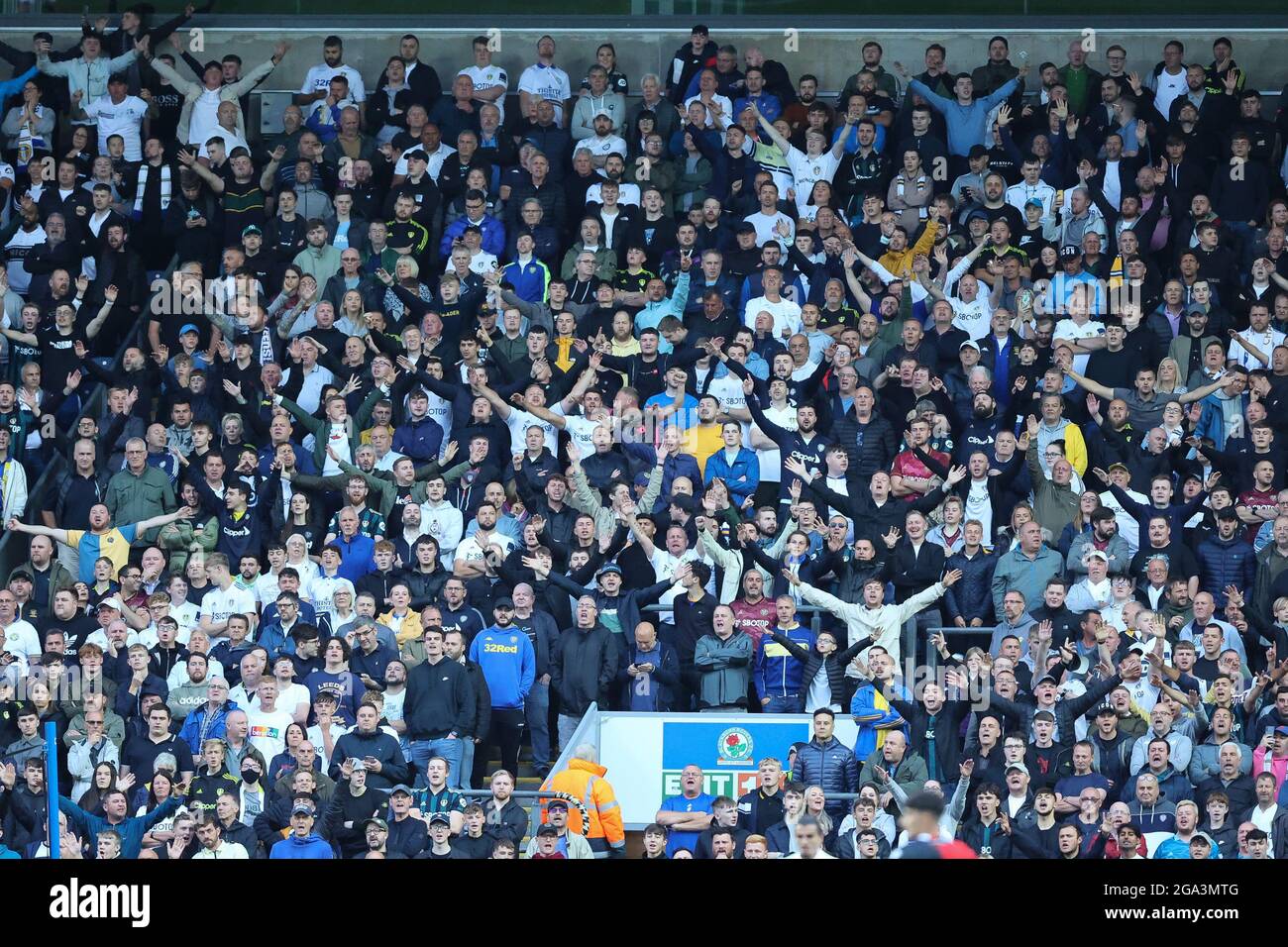 BLACKBURN, UK. JULY 28TH Leeds away fans in full voice during the Pre