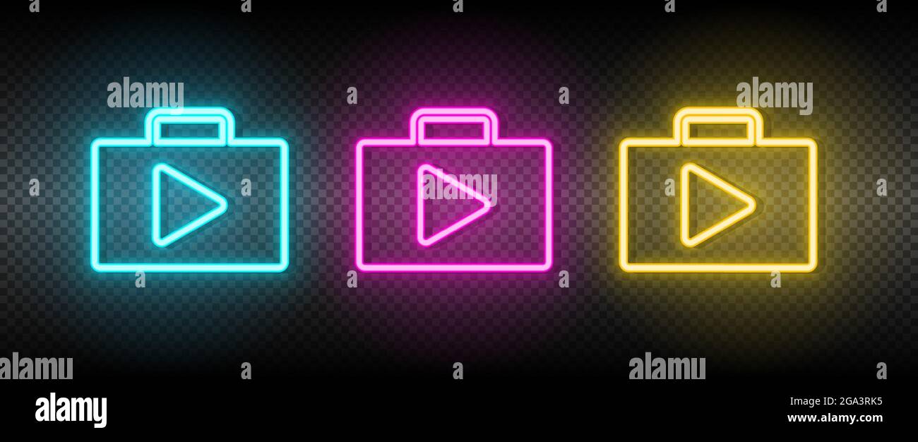 bag, play, store neon vector icon. Illustration neon blue, yellow, red