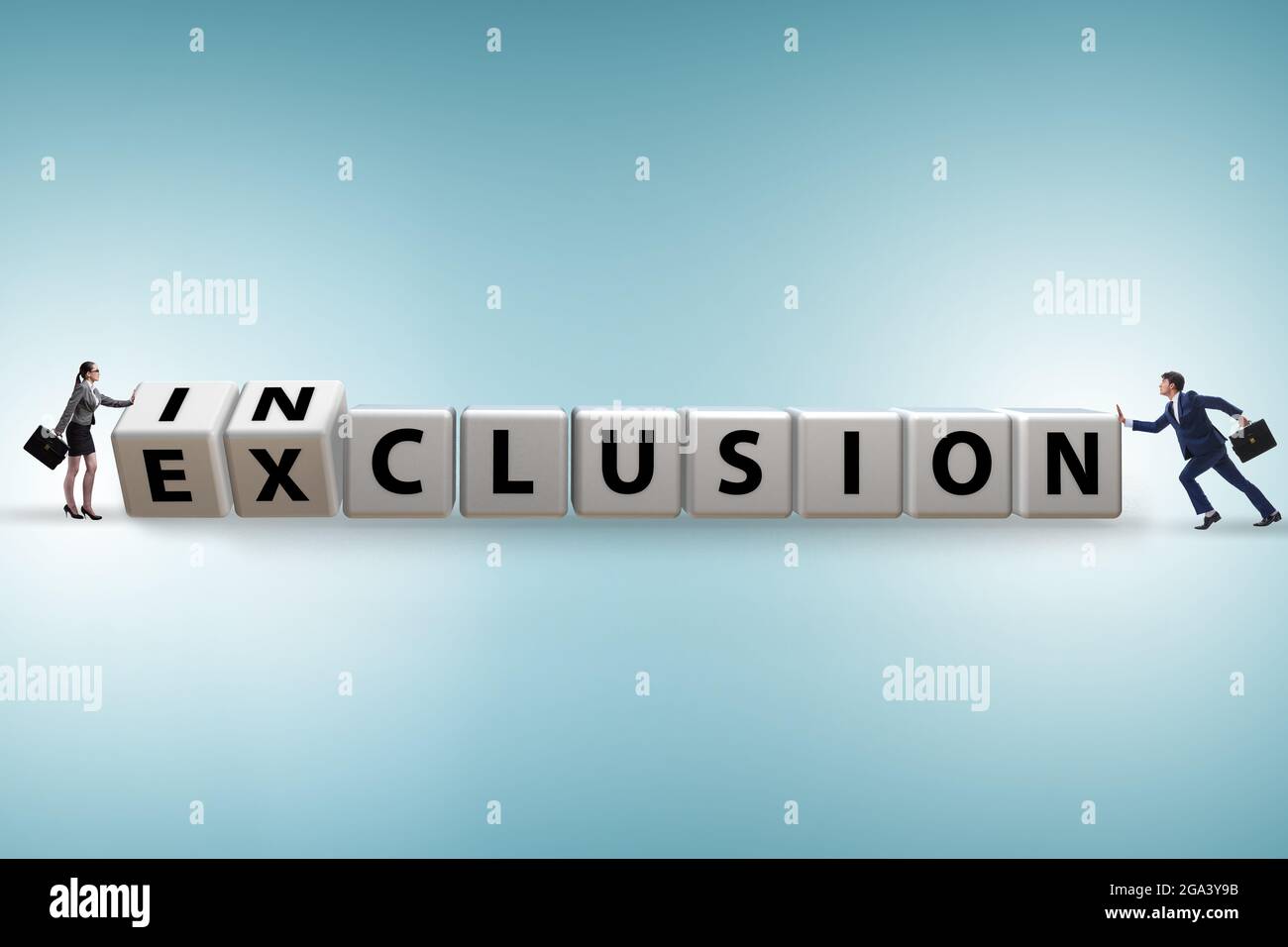 Business people turning cubes in the inclusion and exclusion concept