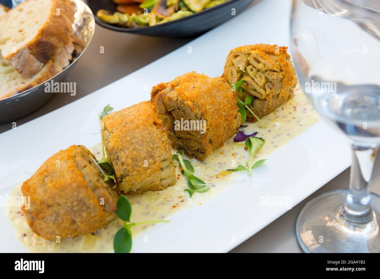 Piquant breaded Andouillette traditional French sausage made with