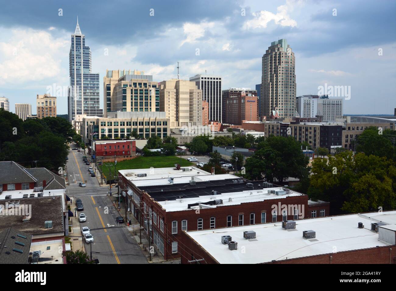 Downtown rises above the trendy Warehouse District in Raleigh North
