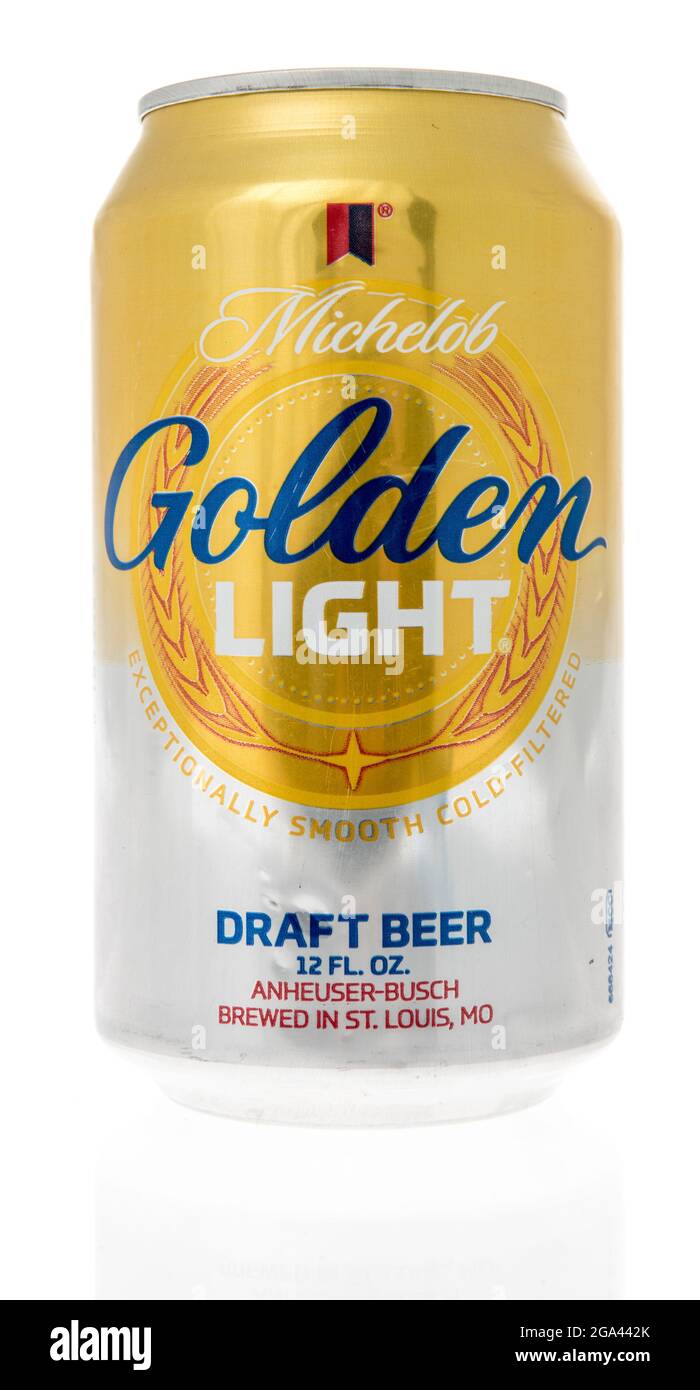 Winneconne, WI -28 July 2021:  A can of Michelob golden light draft beer on an isolated background Stock Photo