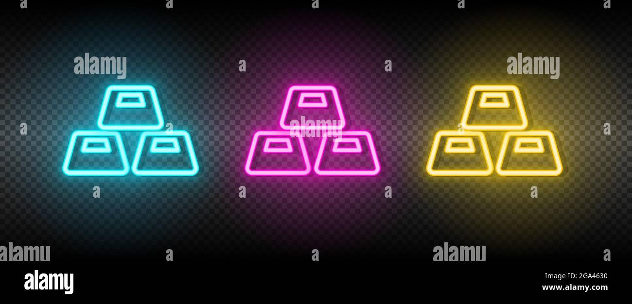bank, gold, money neon vector icon. Illustration neon blue, yellow, red ...
