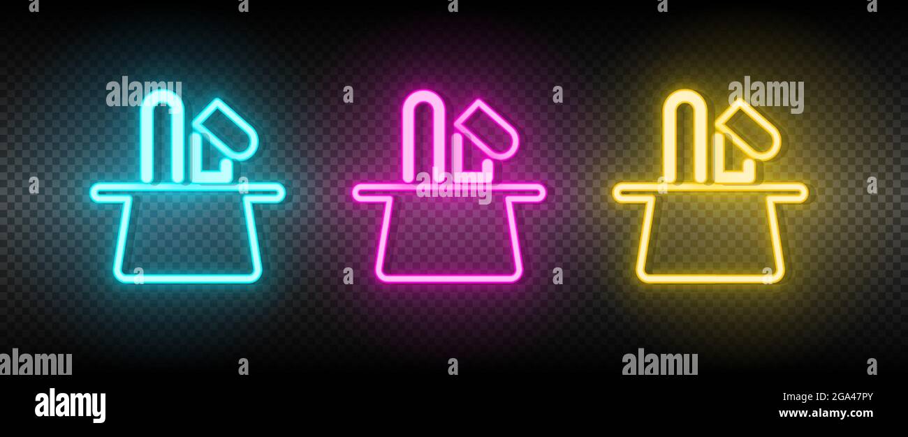 hat, rabbit neon vector icon. Illustration neon blue, yellow, red icon ...