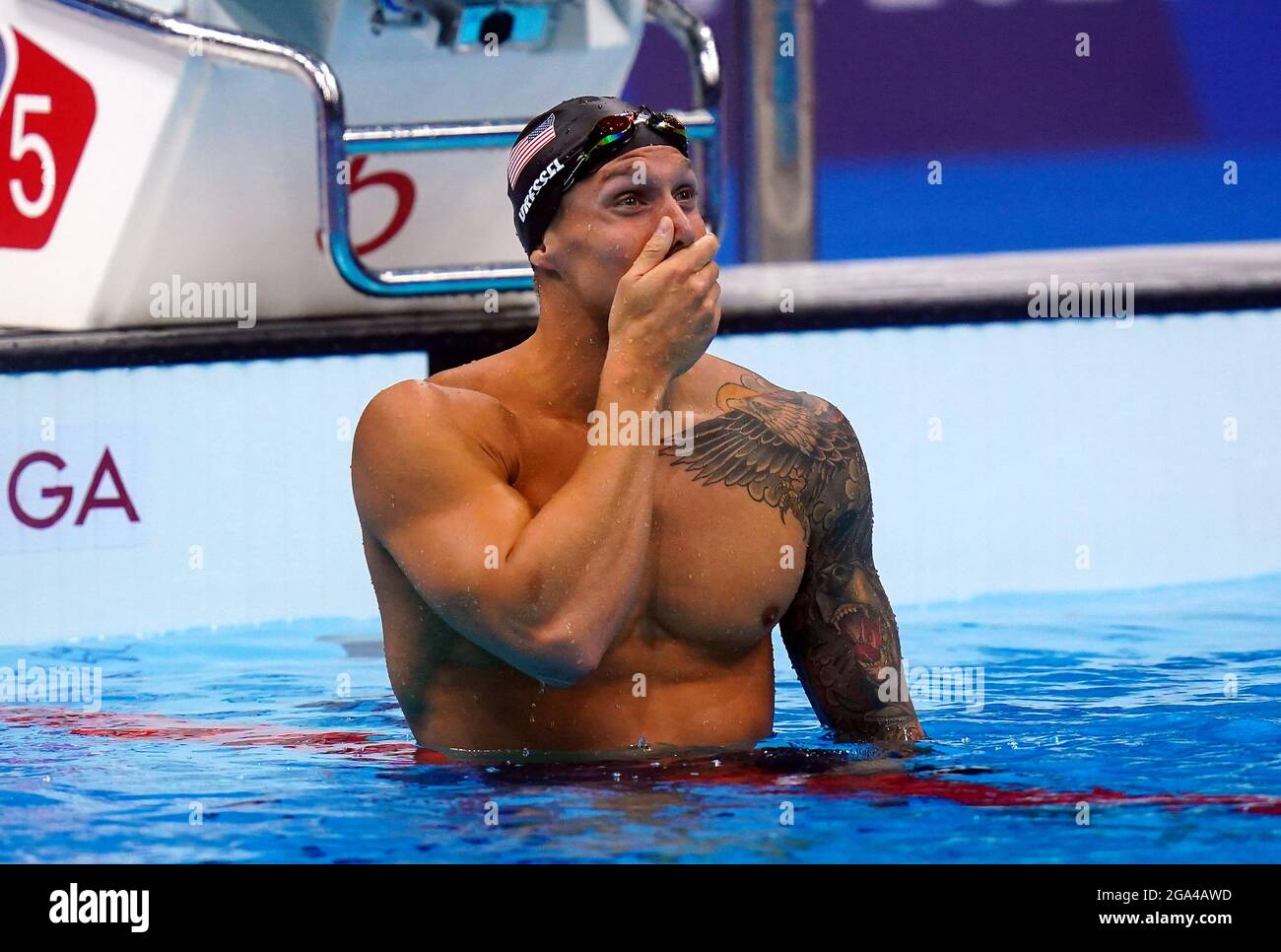 USA’s Caeleb Dressel celebrates winning the Men's 100m Freestyle final ...